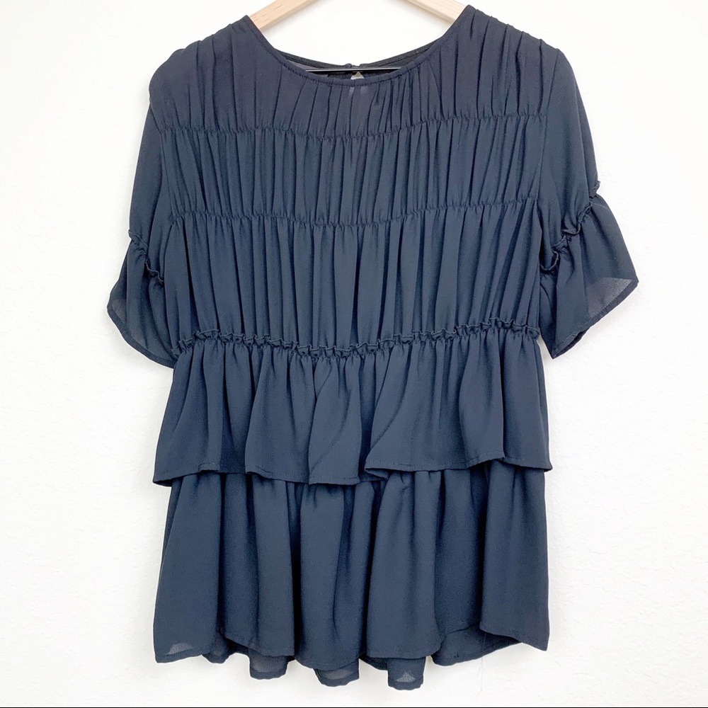 INC International Concepts Ruched Ruffle Blouse